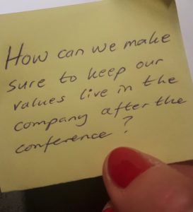 Screenshot 2019-08-26 at 12.18.37 note on a post-it: how can we make sure to keep our values live in the company after the conference?